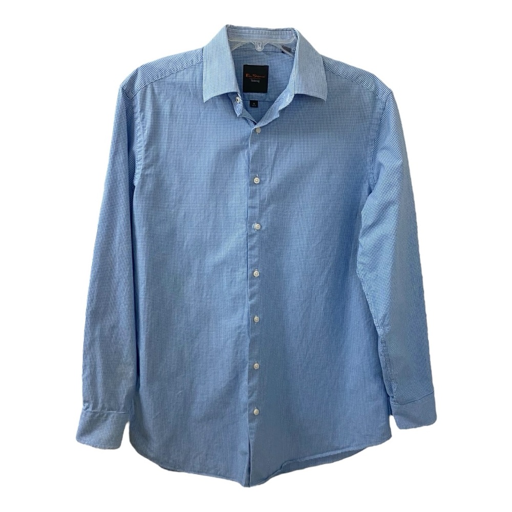 Ben Sherman Blue White Houndstooth Check Button Down Shirt Size 16